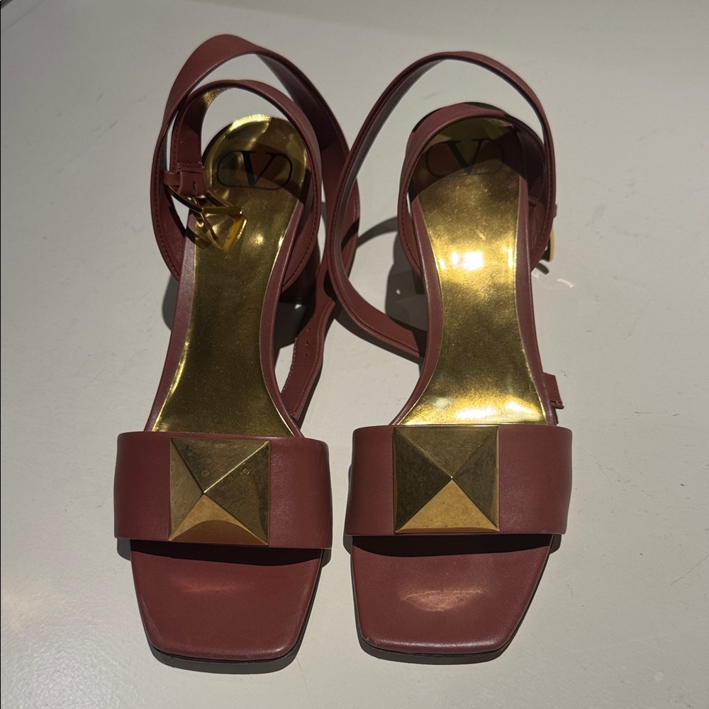 Valentino Women's Plum Sandal with Ankle Strap and Roman Stud